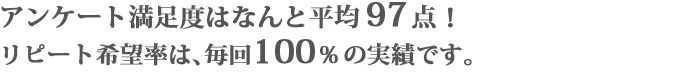 お客さま満足度アンケート平均97点。リピート希望率100%のご支持を頂いています。